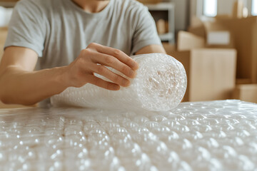 Person Using Bubble Wrap for Protection | Secure Packaging and Safe Shipping Solution
