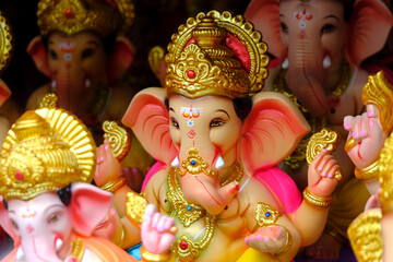 07 September 2024, Newly made idols of the God known as Ganesha or Ganapati for sale at a shop on the eve of Ganesh festival in Pune, India.
