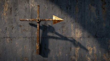 Rusty Metal Arrow Pointer on Weathered Wall