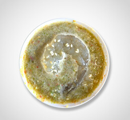 fresh raw shrimp in spicy seafood sauce