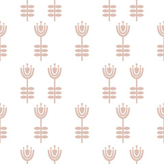 Seamless abstract geometric pattern. Pink, beige, white. Vector illustration. Ethnic flowers. Ornament. Design for textile fabrics, wrapping paper, background, wallpaper, cover.