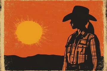 background image of a cowboy woman, western illustration style, western.  
