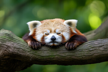 Red Panda Sleeping on a Tree Branch | Peaceful Wildlife in Natural Habitat