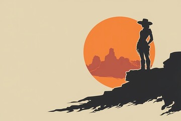 Naklejka premium background image of a cowboy woman, western illustration style, western. 