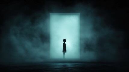 Obraz premium Silhouette of a Child Standing in a Foggy Room