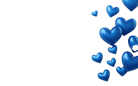 Blue hearts isolated on white or transparent background