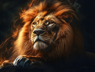 Fototapeta premium majestic lion with flowing mane face morphing into serene depiction of jesus spiritual symbolism powerful yet gentle presence