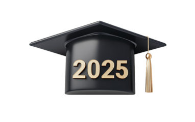 Graduate cap with text 2025 isolated on white or transparent background