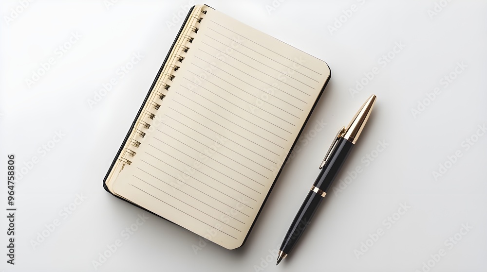 Poster a detailed close-up shot of a small, vertically oriented notebook with a top-opening design, paired 