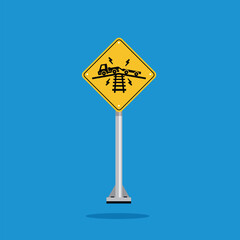 road sign icon, low ground on track on yellow rhombus. board.suitable for poster use and web icon