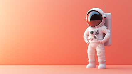 Cute Astronaut Standing Against Peach Background