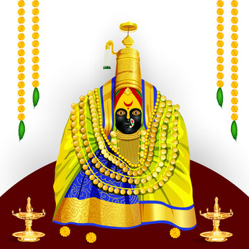 seat of power (Shakti peeth) Goddesses tulja bhavani, Navratri Festival Marathi Calligraphy ''aai bhavani'' is used to Cheers of goddess Druga, in Maharastra. vector illustration design