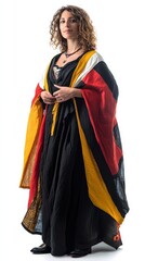 Fototapeta premium A female model showcases elegant traditional Italian clothing highlighting cultural heritage