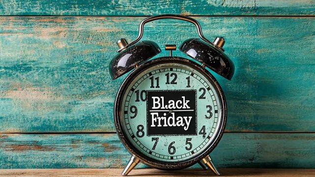 Vintage Alarm Clock With Black Friday Countdown on Wood Generative AI