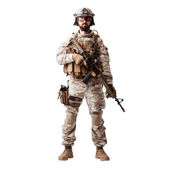 Fototapeta premium Front view Army Soldiers holding a rifle on a white isolated background.