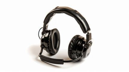 Radio Headset: A headset worn by bailiffs for hands-free communication on their radio isolated on white background