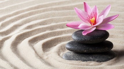 Tranquil Zen Garden with Stones and Lotus Flower