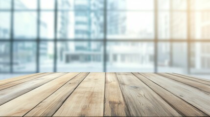 Wooden Table with Urban Background
