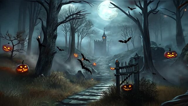 spooky halloween background with cemetery