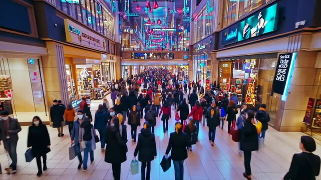 Busy Shopping Mall With Crowds During Holiday Season Black Friday Generative AI