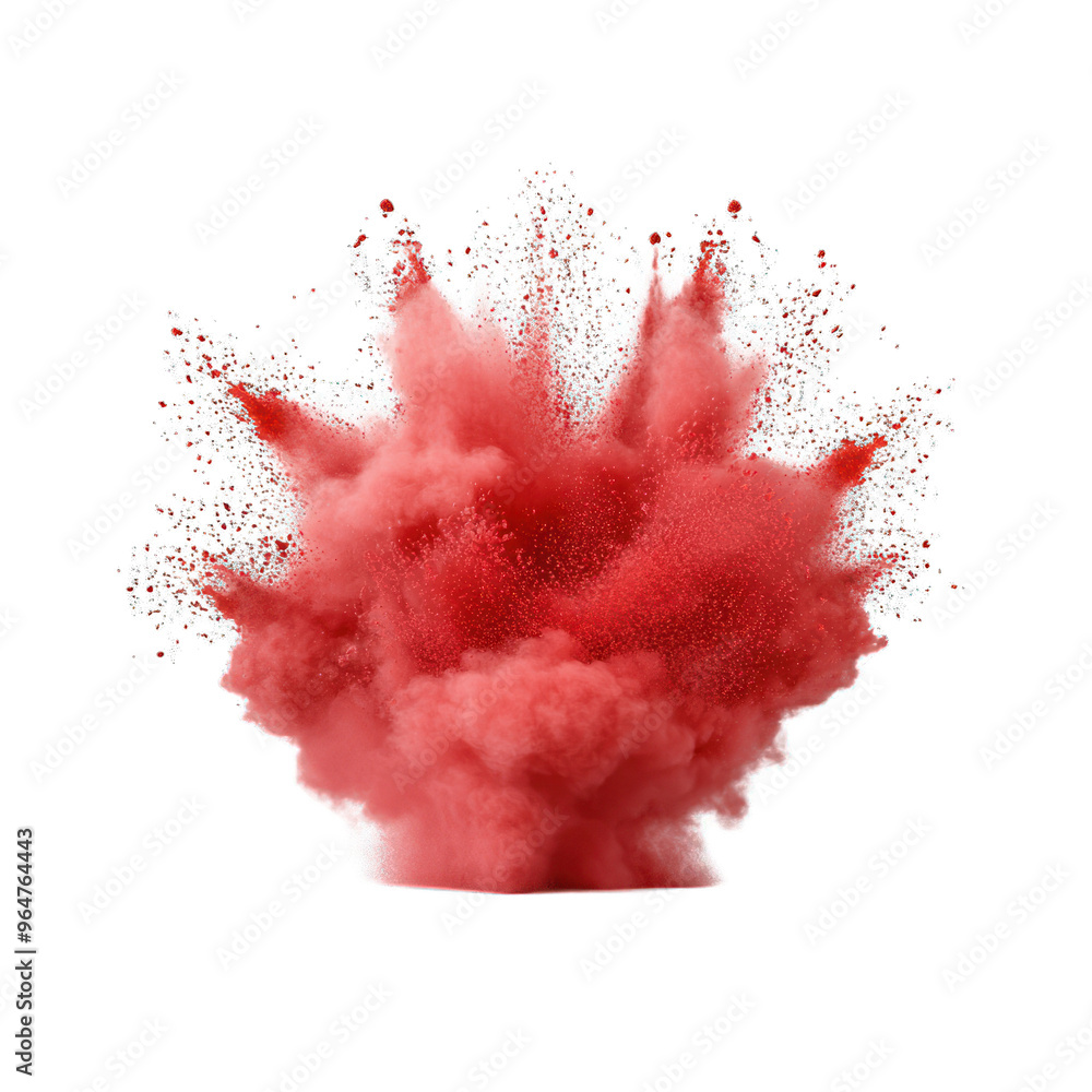 Poster vibrant red powder explosion creating a dynamic and dramatic visual effect, perfect for artistic and