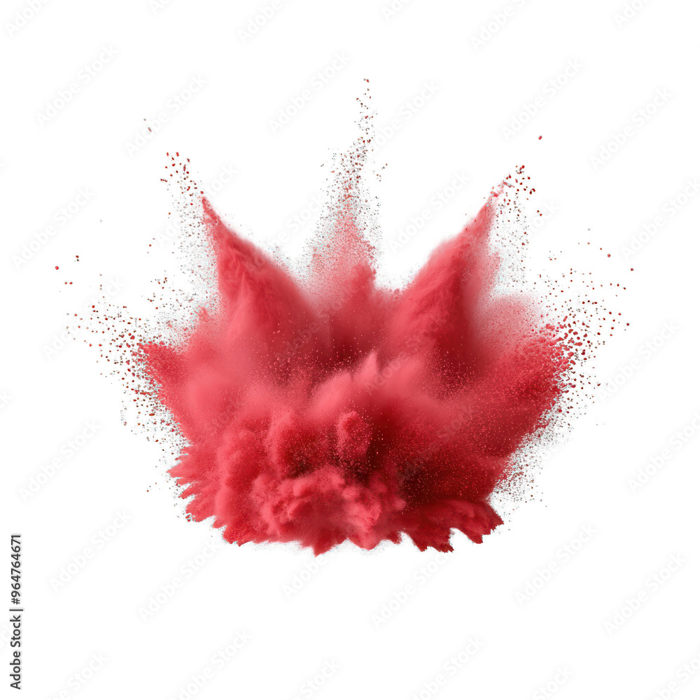 Poster vibrant red powder explosion creating dynamic clouds of color, ideal for backgrounds and artistic de