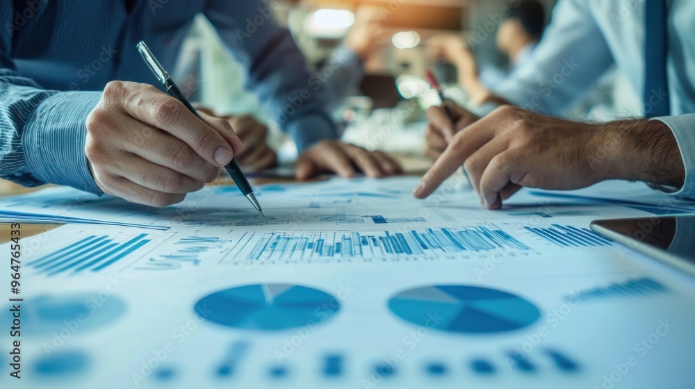Poster a close-up of a business team working together to discuss work. analyzing with financial data and gr