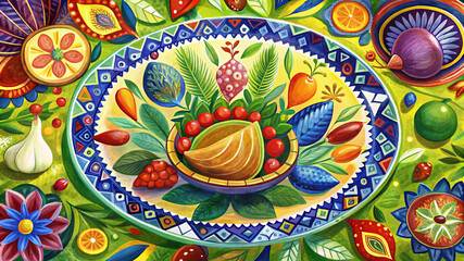 Thanksgiving, wide flat dish, painted for Thanksgiving, AI Generation