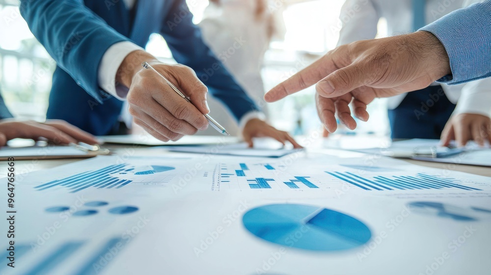 Poster a close-up of a business team working together to discuss work. analyzing with financial data and gr