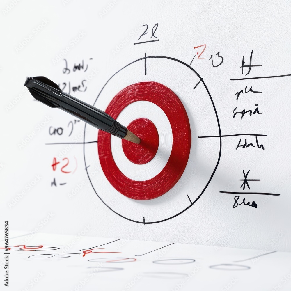 Poster a dart hitting the center of a target symbolizing precision and success in goal achievement and stra