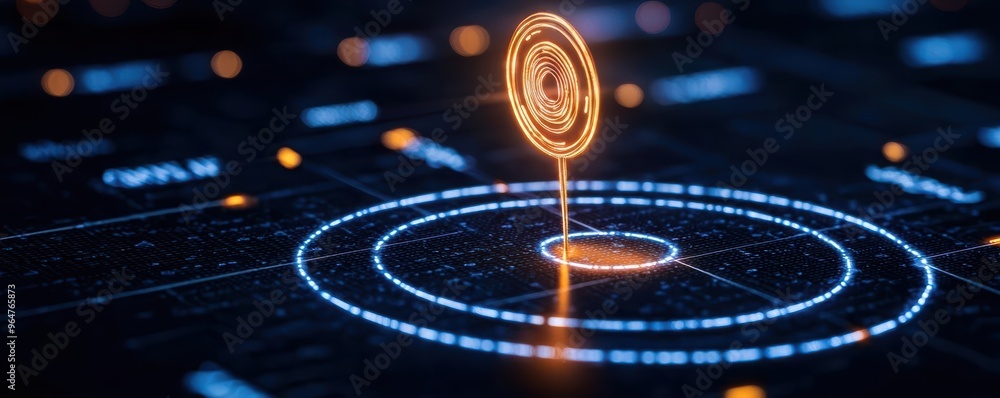 Poster a glowing digital currency symbol marks its position on a futuristic interface, representing innovat