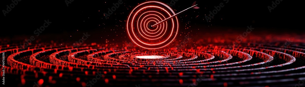 Poster a vibrant red dart hits the center of a target, symbolizing precision and focus in a digital and abs