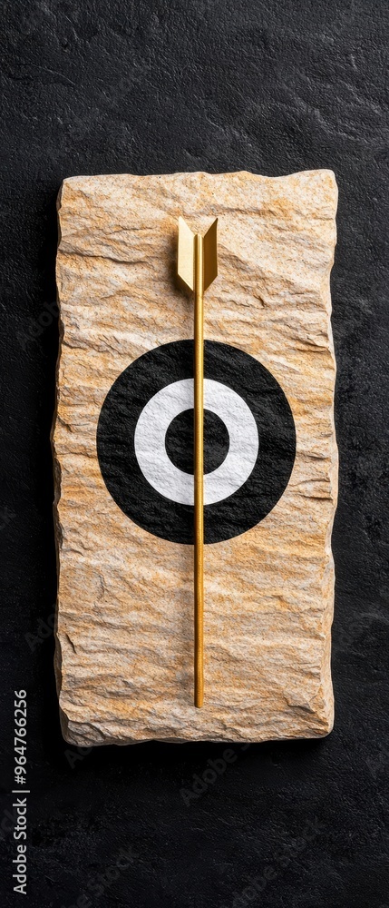 Poster an artistic representation of a target with an arrow striking the center, symbolizing precision and 