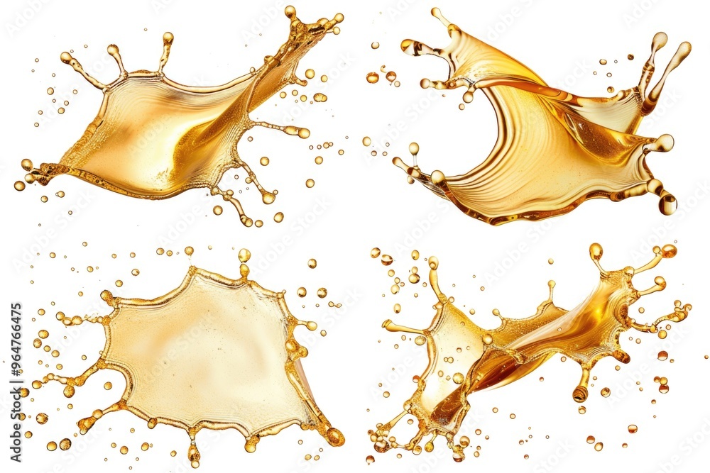 Poster four colorful liquid splashes on a white background, suitable for use in design and marketing materi