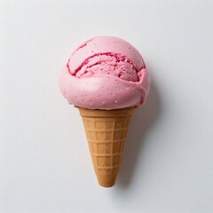 Pink soft serve ice cream in a cone on white background..