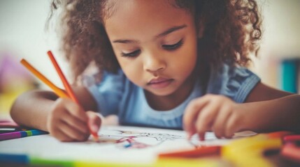 little child drawing with crayons
