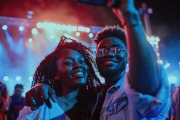 A couple taking a selfie during a concert