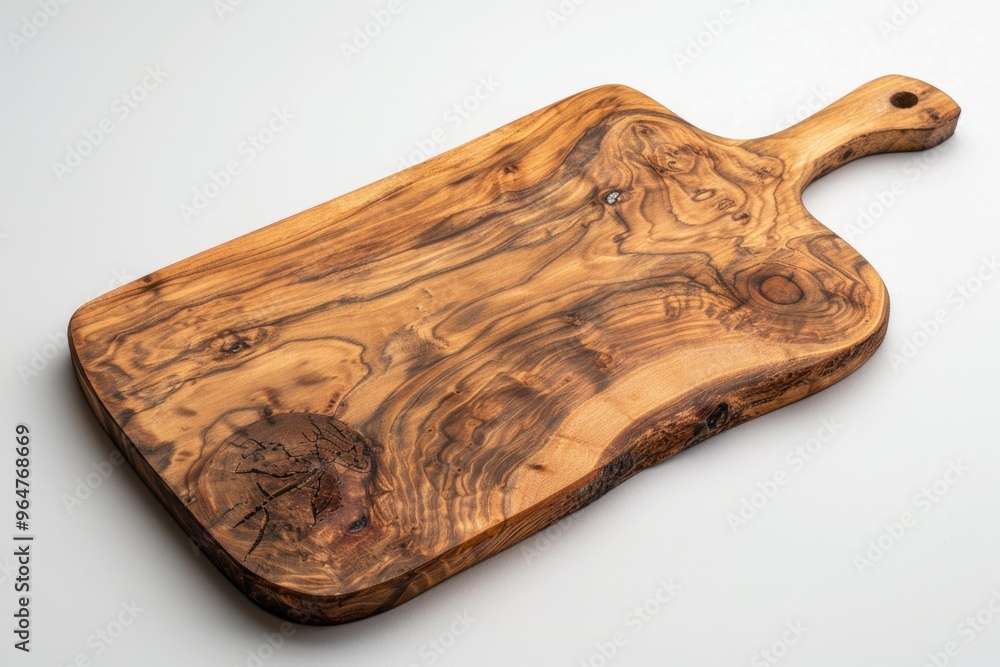 Poster A simple wooden cutting board sits on a table, ready for use