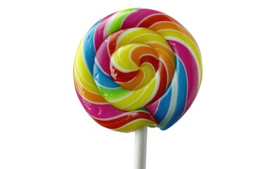 A single colorful lollipop on a stick against a clean white background, perfect for promoting candies and treats