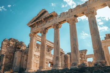 Obraz premium Timeless Echoes: Ancient Greek Ruins Stand Tall Against a Sunny Sky