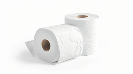 Two toilet paper rolls sit on a white surface, ready for use