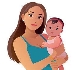 Young mother holding her baby boy with love and care