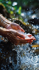 Fototapeta premium Hands holding Splashing Clear clean water Thirst Drink Liquid Droplet Wash Hygiene Sanitation Cleanliness Natural Resource