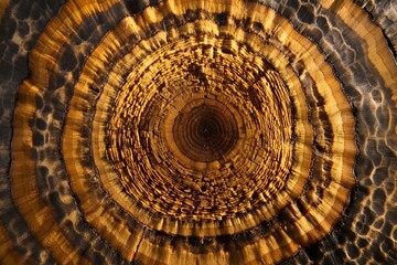 Intricate patterns of a cross-section of a tree trunk, revealing its growth rings and texture.