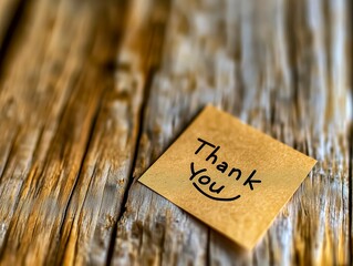 A Simple Thank You Note Placed on a Rustic Wooden Table Inviting Appreciation and Kindness
