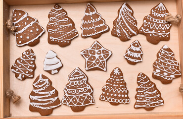 Christmas gingerbread cookies. gingerbread in the shape of a Christmas tree and a star