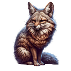 Obraz premium Furry wolf like animal with long nose in sitting position isolated on transparent background. Concept of halloween decoration.