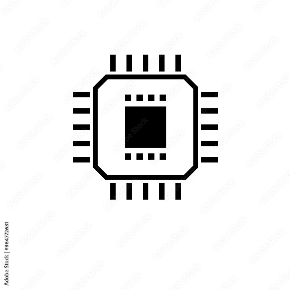 Poster micro processor, chip circuit solid flat vector icon isolated on white background.