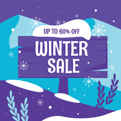 Naklejka premium Special Winter Sale, Flat winter landscape. Snowy backgrounds.