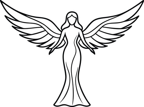 recommend clip art: elegant angel line art vector illustration 